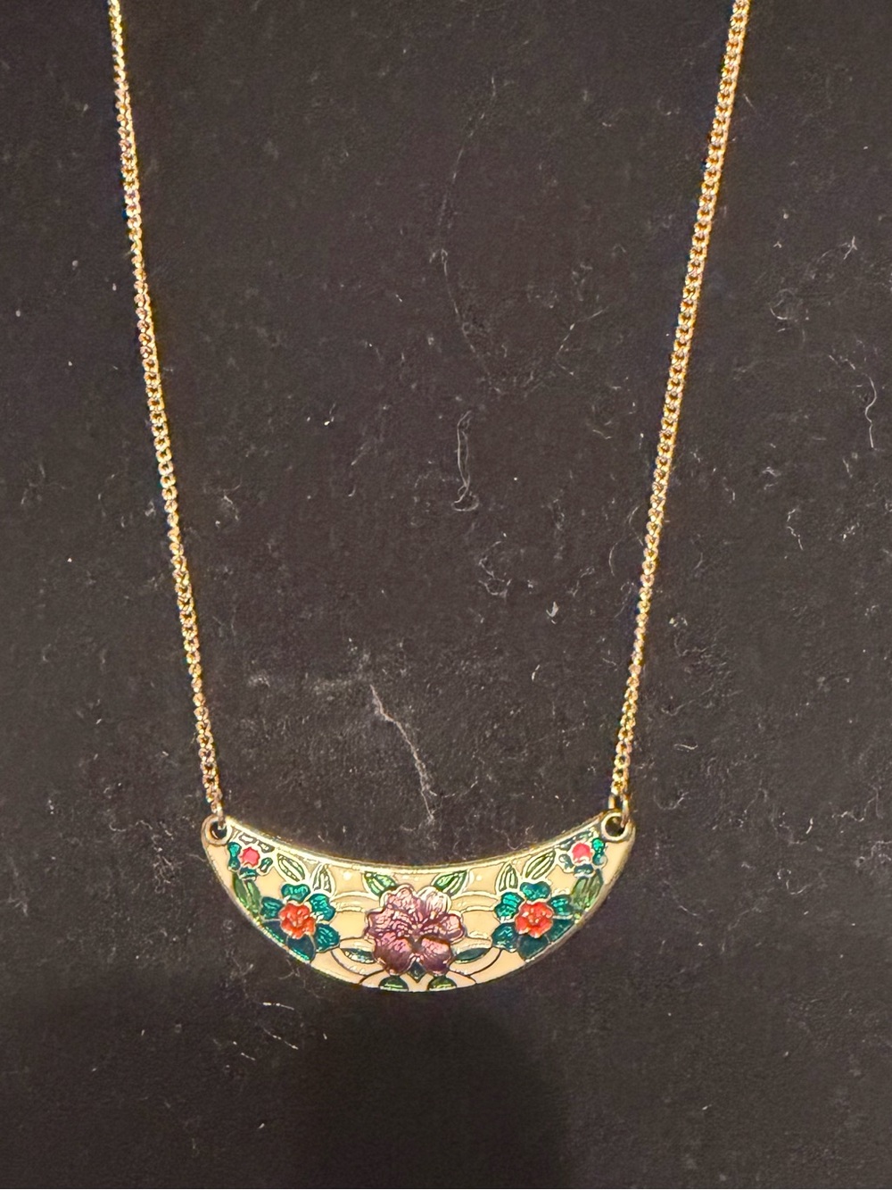 Vintage Floral Crescent Enamel Bib Pendant Necklace - Gold and Multicolor